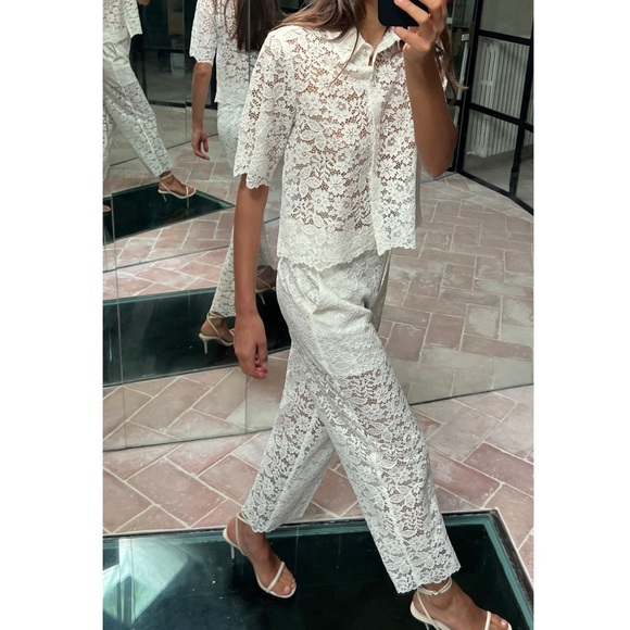 Zara LACE DETAIL CROPPED PANTS - Picture 3 of 9